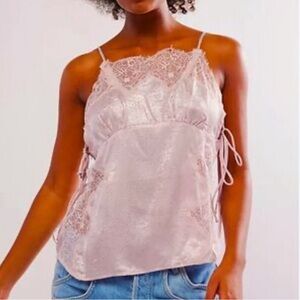 Free People Intimately Pale Pink Lace & Satin Tank Top Women’s Size Medium NWOT